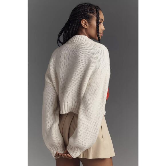 nwt ANTHROPOLOGIE MAEVE one size Cropped 3D Hearts Cardigan - Picture 4 of 5